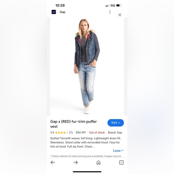 Gap x (RED) fur-trim puffer vest - Picture 13 of 13